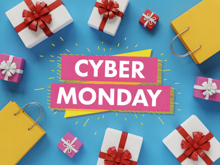 Cyber Monday Sale Discount Promotion Concept. 3D Render Illustrationの素材