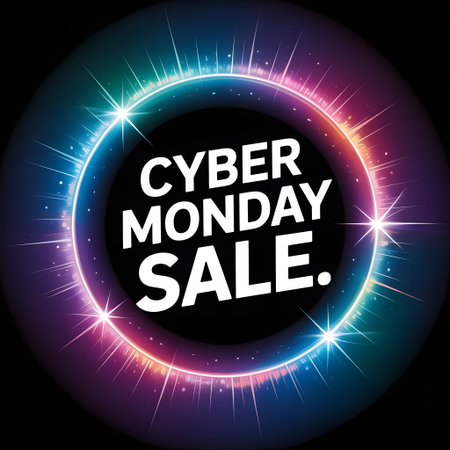 Cyber monday sale text in a colorful abstract glowing circleの素材