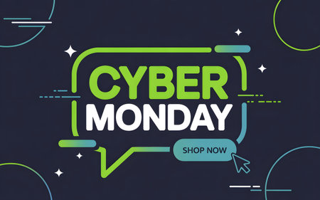 Cyber monday sale banner with shop now button and cursor, digital marketing concept for online shopping and ecommerce promotions, graphic designの素材