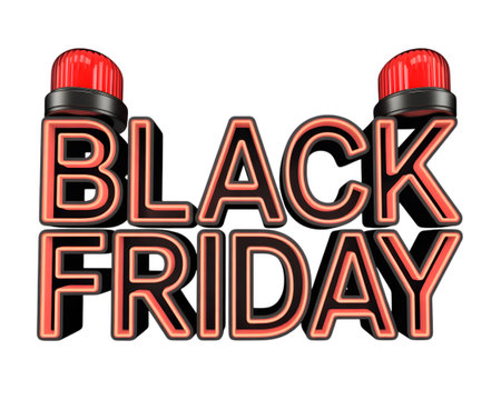Black friday text with red siren lights on top, isolated on transparent backgroundの素材