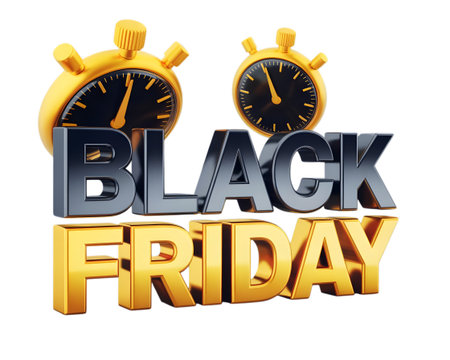 Black friday sale concept with 3d text and clocks isolated on transparent backgroundの素材