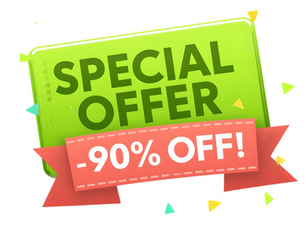 Green special offer sign with 90 off red banner, isolated on transparent backgroundの素材