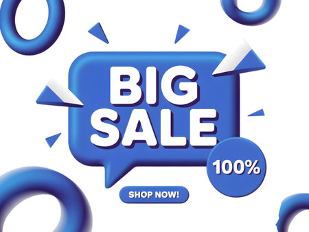 Big sale announcement with 100 discount and shop now button, isolated on transparent backgroundの素材