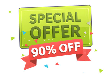Green special offer sign with 90 off red banner, isolated on transparent backgroundの素材