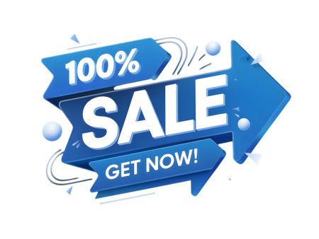 Blue 100 sale banner with get now text, isolated on transparent backgroundの素材