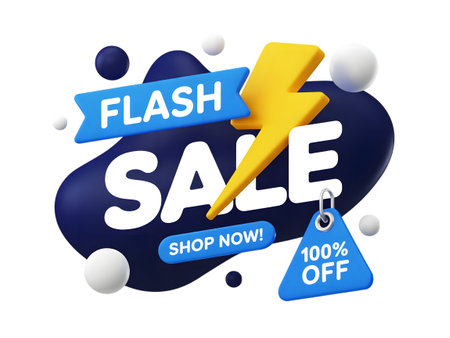Flash sale graphic with lightning bolt, text flash sale, shop now, and 100 off isolated on transparent backgroundの素材