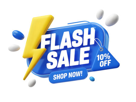 Flash sale with lightning bolt and 10 off tag, isolated on transparent backgroundの素材