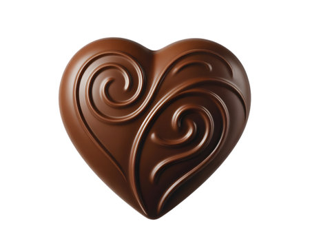 A single dark chocolate heart with elegant swirls, isolated on a transparent background, perfect for valentines day or romantic occasionsの素材