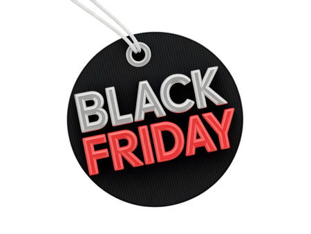 Black friday sale tag with 3d text, isolated on transparent backgroundの素材