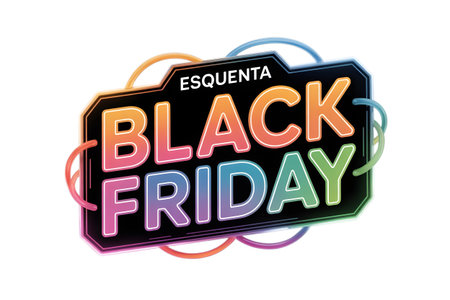 Esquenta black friday text graphic with colorful neon border and loops isolated on transparent backgroundの素材