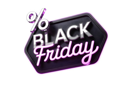 Black friday sale neon sign with percentage symbol isolated on transparent backgroundの素材