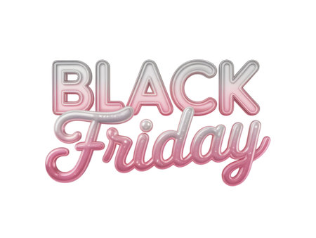 Black friday text in balloon font with pink and silver gradient, isolated on transparent background, signifying a festive shopping occasionの素材