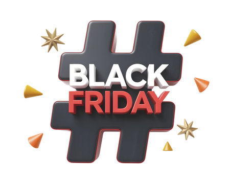 Black friday hashtag with festive elements and sale icons, isolated on transparent backgroundの素材