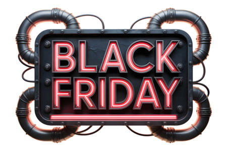 A neon sign with the text black friday in a retro, industrial style, isolated on transparent backgroundの素材