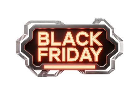 Black friday neon sign with glowing text isolated on transparent backgroundの素材