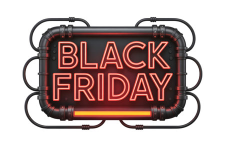 Black Friday neon sign isolated on white background. 3D rendering.の素材