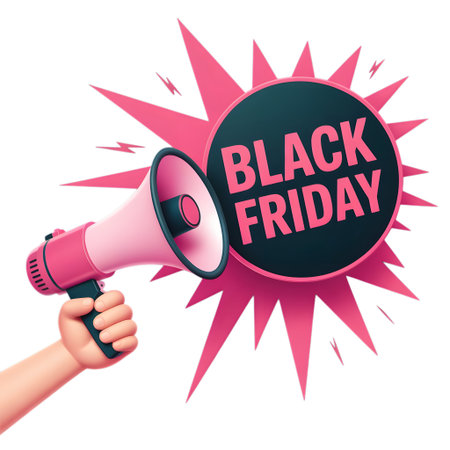 Megaphone with black friday sale speech bubble.の素材