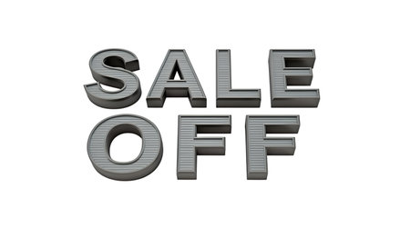 3d metallic letters spelling out sale off isolated on transparent background, representing discounts and special offers for retail and commerceの素材