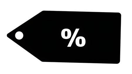 Black tag with a white percentage symbol isolated on transparent backgroundの素材