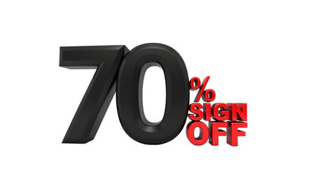 Seventy percent sign off 3d render isolated on transparent backgroundの素材