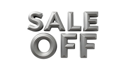 3d metallic letters spelling out sale off isolated on transparent background, representing discounts and special offers for retail and commerceの素材
