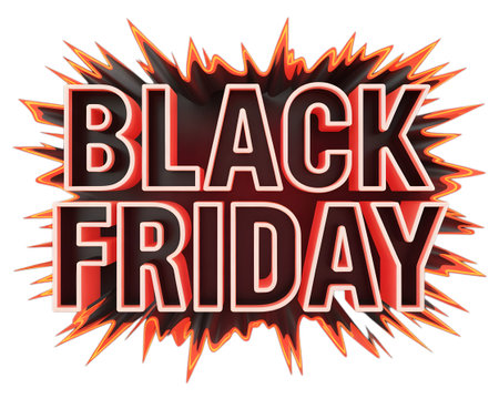 Black friday text with explosive fiery effect, isolated on transparent backgroundの素材