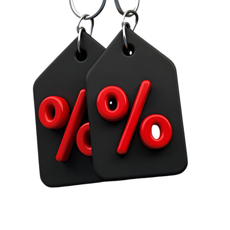 Black sale tag with percent sign isolated on white background. 3d renderの素材
