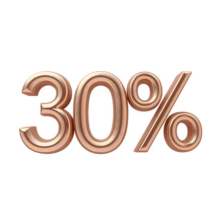 30 percent discount on white background. 3D illustration. Render.の素材