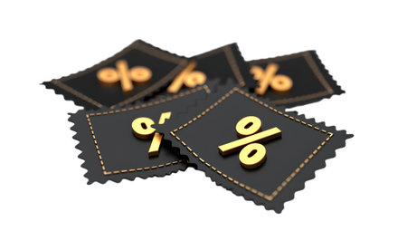 Black discount coupons isolated on a white background. 3d render.の素材