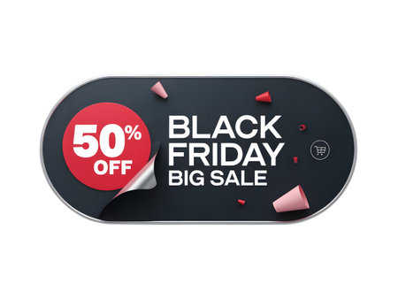Black friday big sale oval sticker with 50 percent off and confetti isolated on transparent backgroundの素材