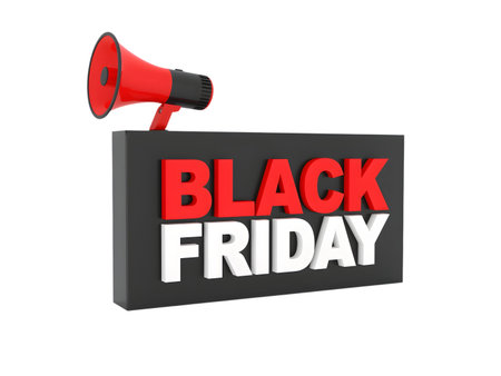 Black friday sale announcement with a red megaphone and bold text, isolated on transparent backgroundの素材