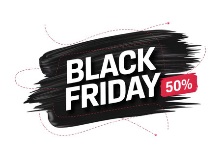 Black friday 50 off sale with brush stroke effect, isolated on transparent backgroundの素材
