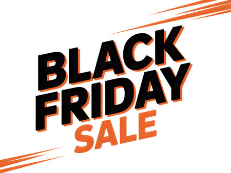 Black friday sale text with orange accents and diagonal lines, isolated on transparent backgroundの素材