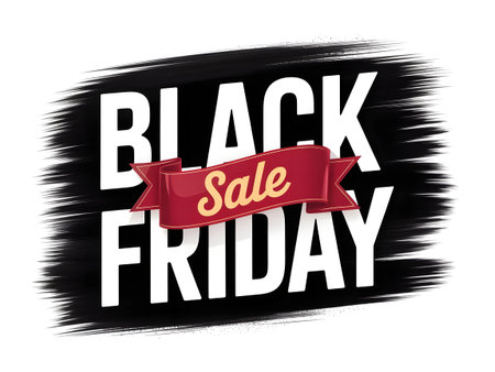 Black friday sale banner with red ribbon and text isolated on transparent backgroundの素材