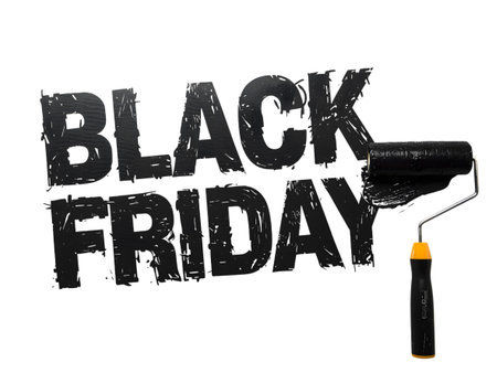Black friday text painted with a roller brush, isolated on transparent backgroundの素材
