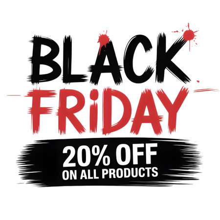 Black friday 20 off on all products text with brush stroke effect isolated on transparent backgroundの素材