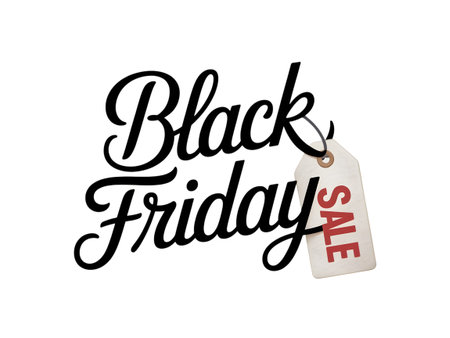 Black friday sale tag with elegant script font isolated on transparent backgroundの素材