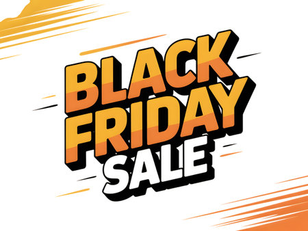 Black friday sale text with orange and yellow gradient and dynamic lines on a transparent background isolated on transparent backgroundの素材