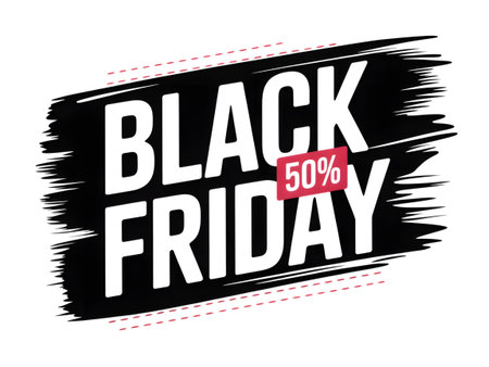 Black friday 50 percent off sale banner with brush stroke effect isolated on transparent backgroundの素材