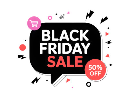 Black friday sale announcement with 50 off, isolated on transparent backgroundの素材