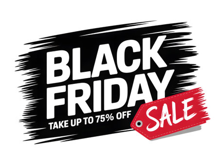 Black friday sale text with up to 75 off discount, isolated on transparent backgroundの素材