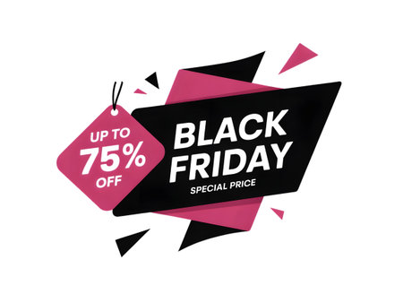 Black friday special price tag with up to 75 off discount, isolated on transparent backgroundの素材