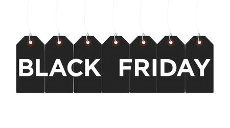 Black friday sale tags in a row, isolated on transparent backgroundの素材