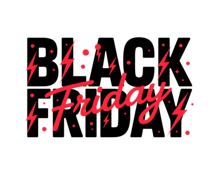 Black friday text with lightning and dots, isolated on transparent backgroundの素材