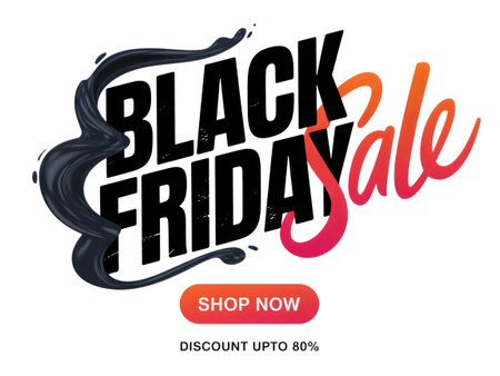 Black friday sale graphic with text black friday sale and shop now button, discount up to 80 isolated on transparent backgroundの素材