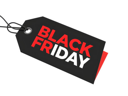 Black friday sale tag, isolated on transparent background, representing retail discounts and shopping opportunities for consumersの素材