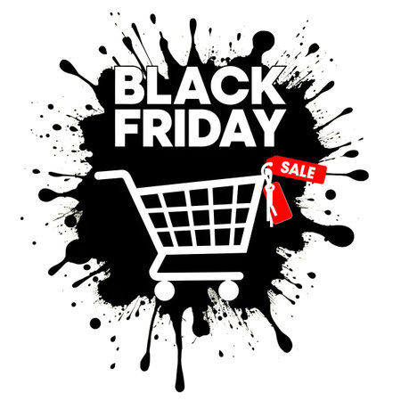 Black friday sale shopping cart with a red tag isolated on transparent backgroundの素材