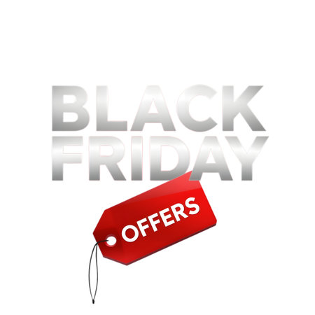 Black friday offers text with a red tag, isolated on transparent backgroundの素材