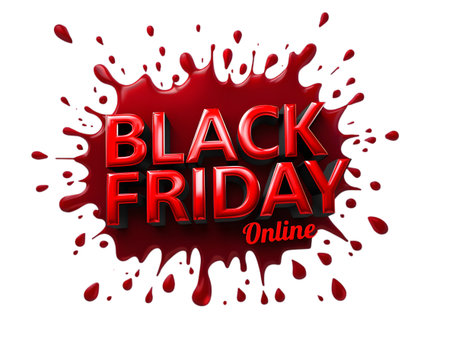 Black friday online sale event text in 3d, red liquid splash effect, isolated on transparent backgroundの素材