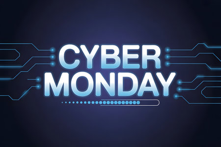 Cyber monday sale text with futuristic circuit board design and neon lightsの素材